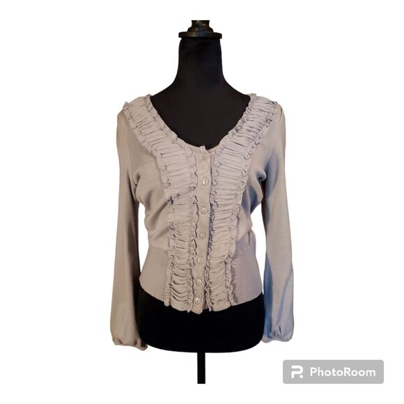 Elle Ruffle Front Grey Cardigan - Picture 2 of 8